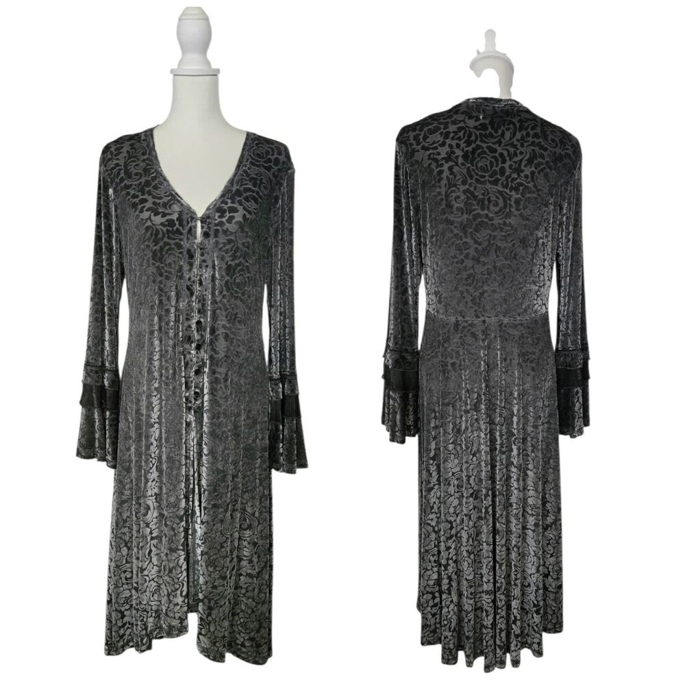 Boho Chic Gretty Zueger Velvet Burnout Kaftan Duster Dress Gray Size L Sundance